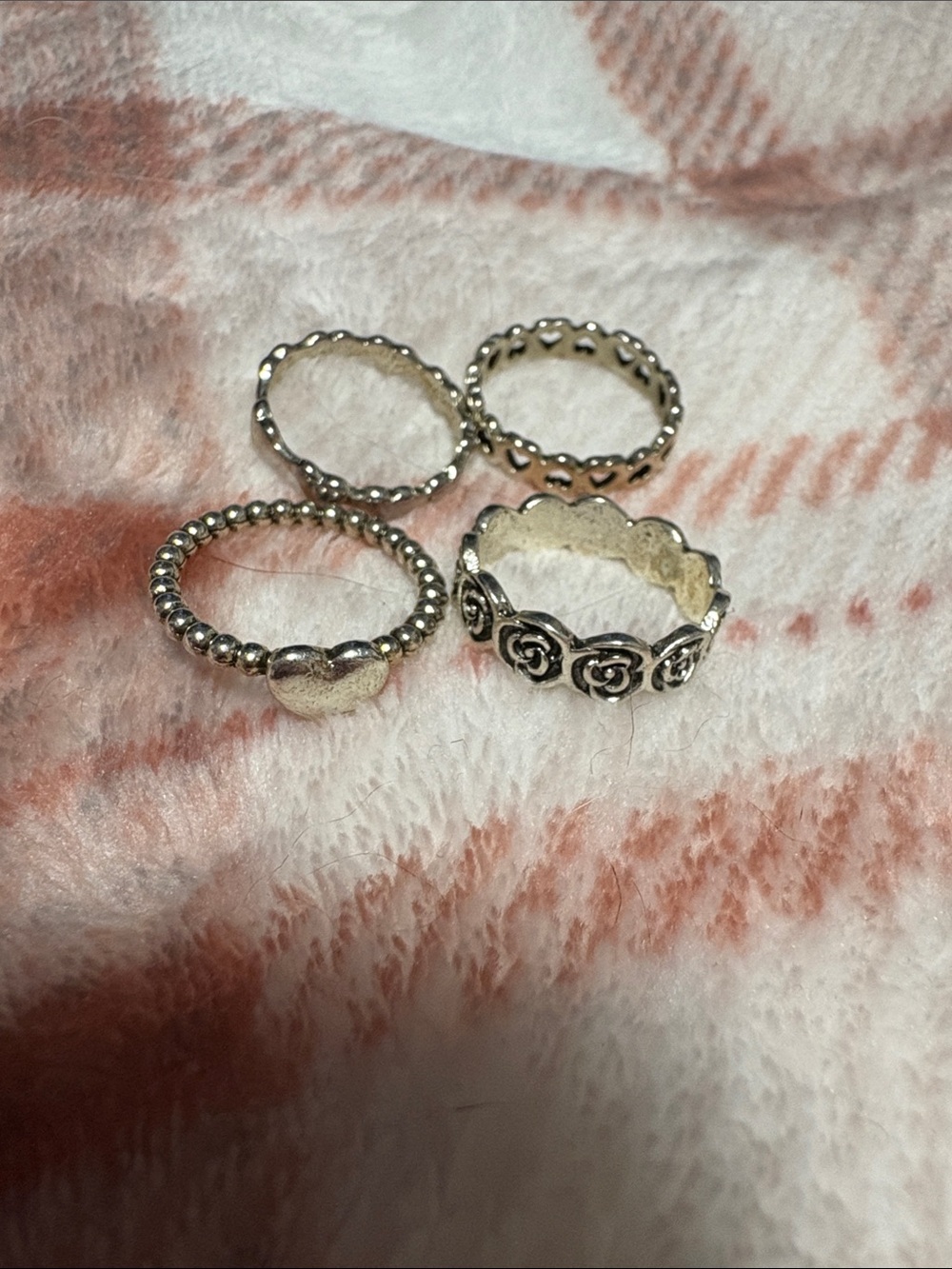 Silver-Tone Floral & Heart Stackable Ring Set - Women Jewelry